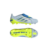 Tacos de fútbol juvenil adidas Predator League Fold-Over Tongue FG para terreno firme - Celeste/Azul/Amarillo
