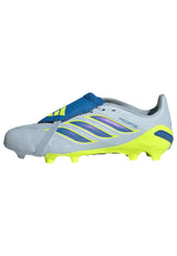 Tacos de fútbol juvenil adidas Predator League Fold-Over Tongue FG para terreno firme - Celeste/Azul/Amarillo