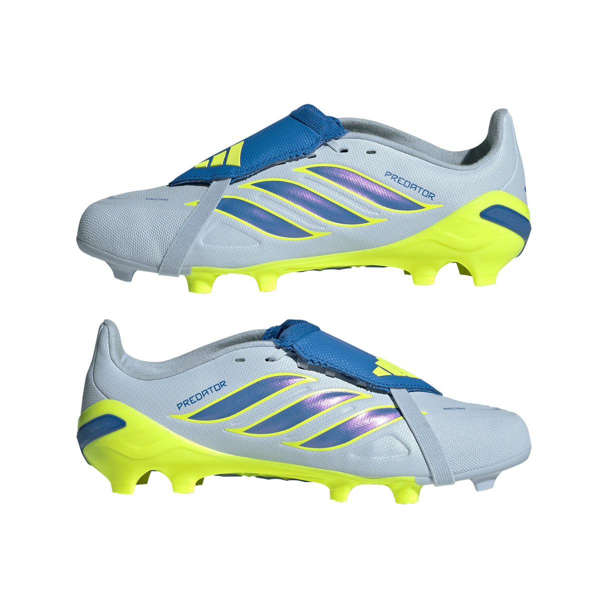 Tacos de fútbol juvenil adidas Predator League Fold-Over Tongue FG para terreno firme - Celeste/Azul/Amarillo