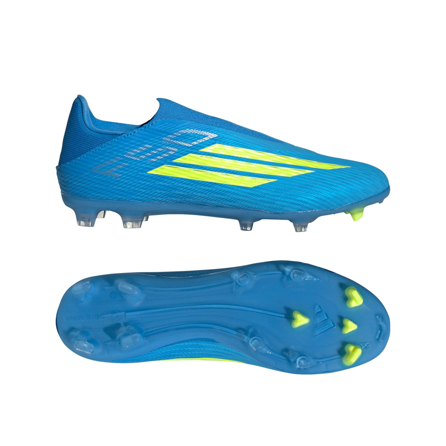 Tacos de fútbol adidas F50 League sin cordones FG/MG para terreno firme/múltiple para hombre - Azul/Amarillo/Aqua