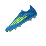 Tacos de fútbol adidas F50 League sin cordones FG/MG para terreno firme/múltiple para hombre - Azul/Amarillo/Aqua