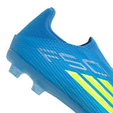 Tacos de fútbol adidas F50 League sin cordones FG/MG para terreno firme/múltiple para hombre - Azul/Amarillo/Aqua