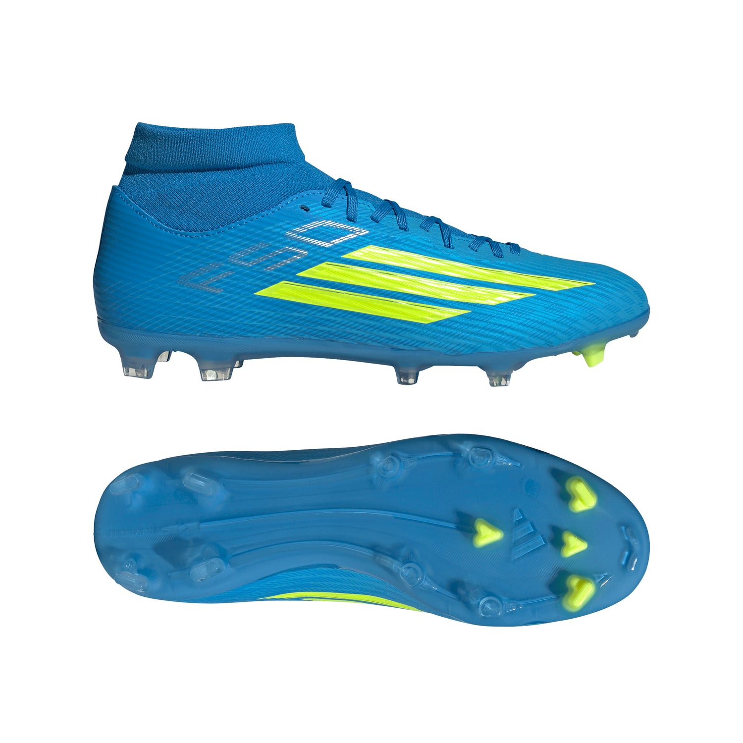 adidas F50 League Mid Cut FG/MG Firm Ground/Multi Ground Men's Soccer Cleats - Blue/Yellow/Aqua