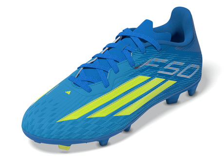 adidas F50 League FG/MG Firm Ground/Multi Ground Youth Soccer Cleats - Blue/Yellow/Aqua