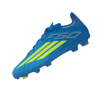 adidas F50 League FG/MG Firm Ground/Multi Ground Youth Soccer Cleats - Blue/Yellow/Aqua