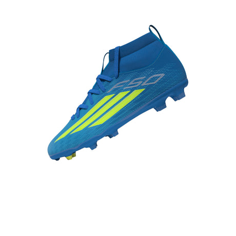 adidas F50 League Mid Cut FG/MG Firm Ground/Multi Ground Youth Soccer Cleats - Blue/Yellow/Aqua