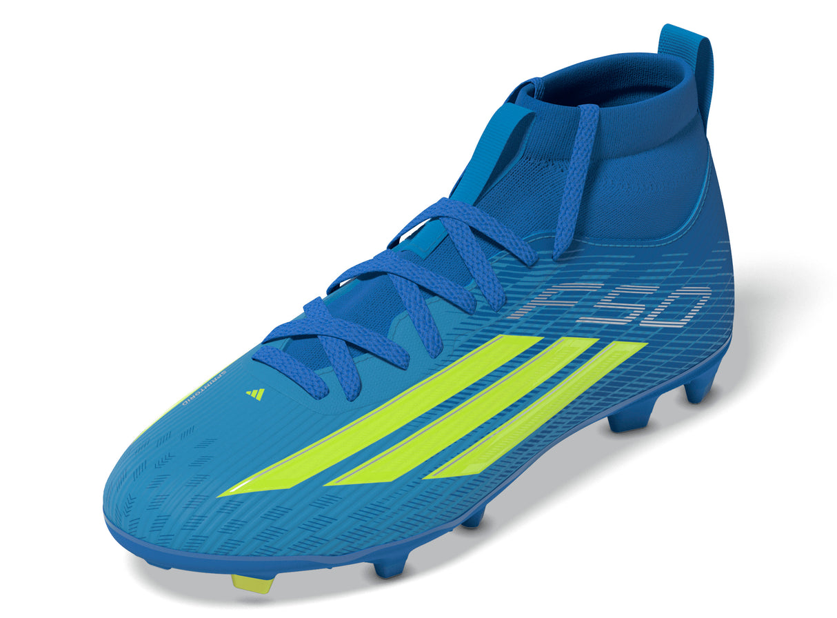 adidas F50 League Mid Cut FG/MG Firm Ground/Multi Ground Youth Soccer Cleats - Blue/Yellow/Aqua