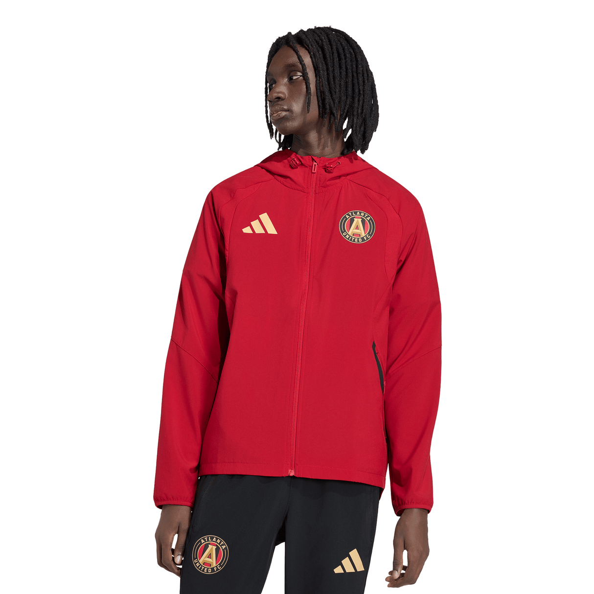 adidas Atlanta United FC Tiro Travel Full Zip Men's Soccer Windbreaker - Red/Gold