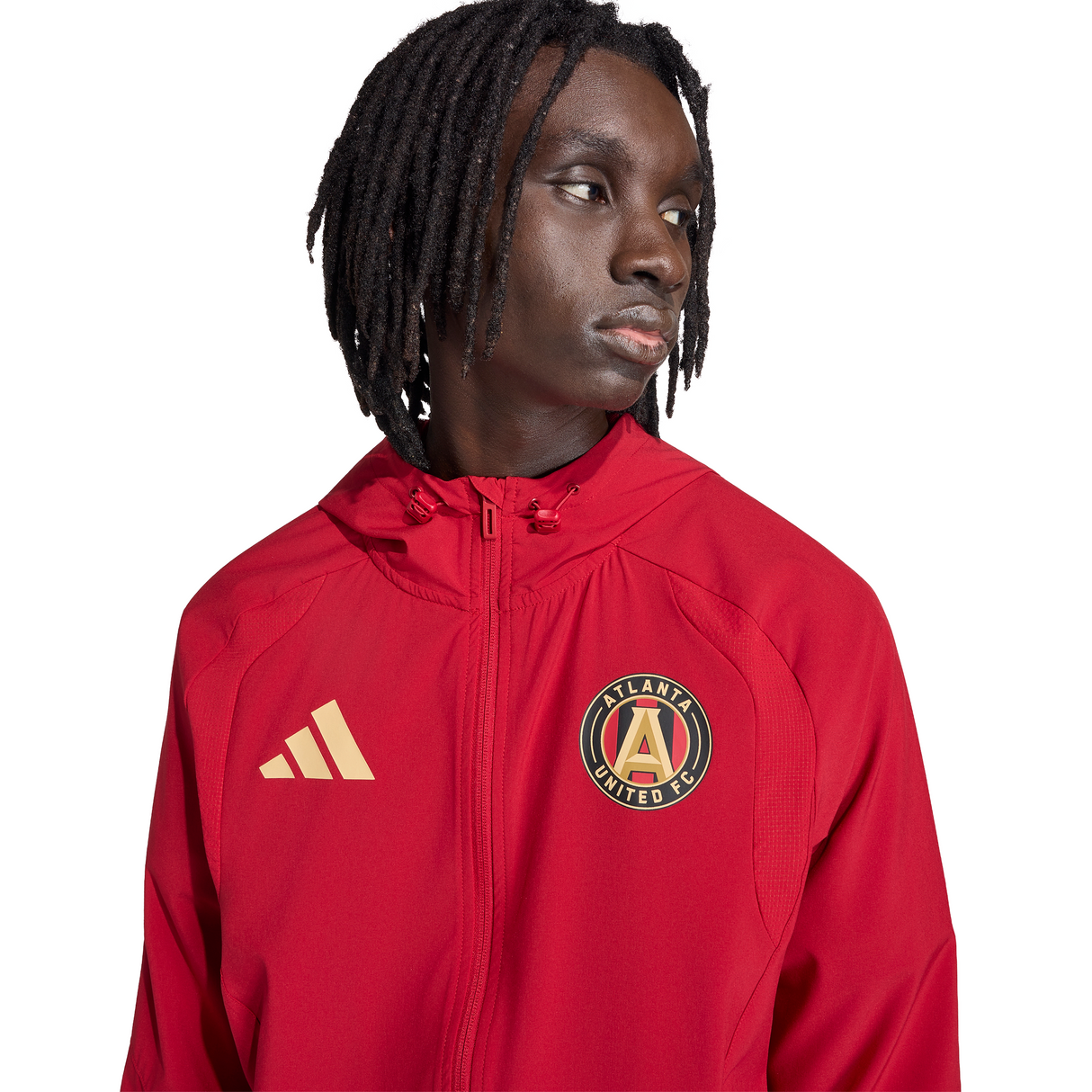 adidas Atlanta United FC Tiro Travel Full Zip Men's Soccer Windbreaker - Red/Gold
