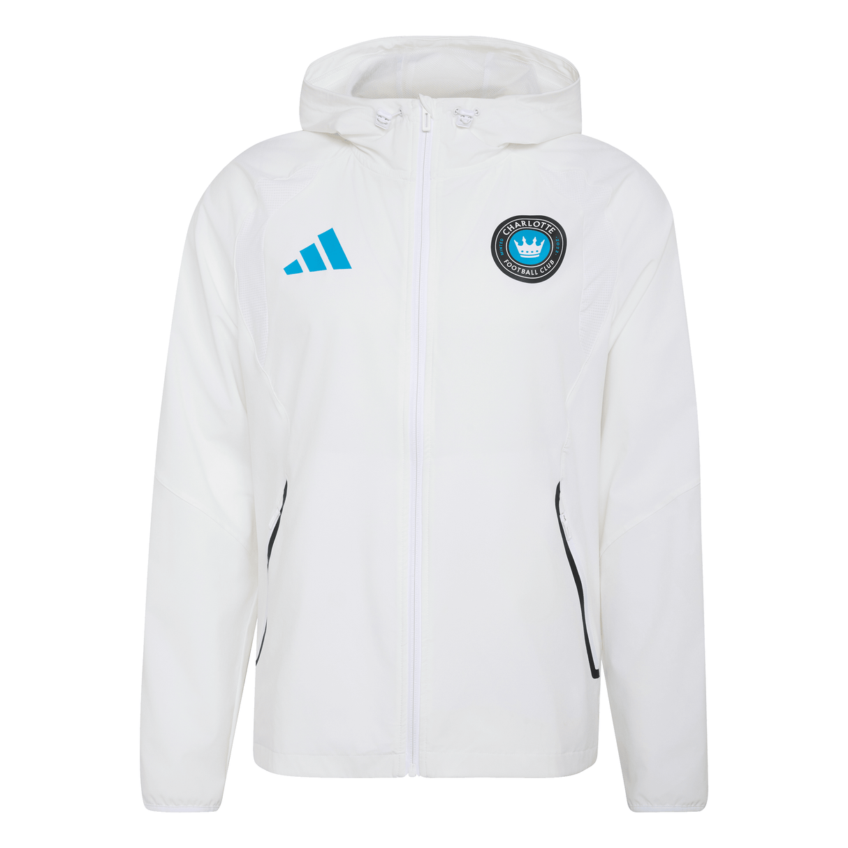 adidas Charlotte FC Tiro Travel Full Zip Men's Soccer Windbreaker - White/Blue