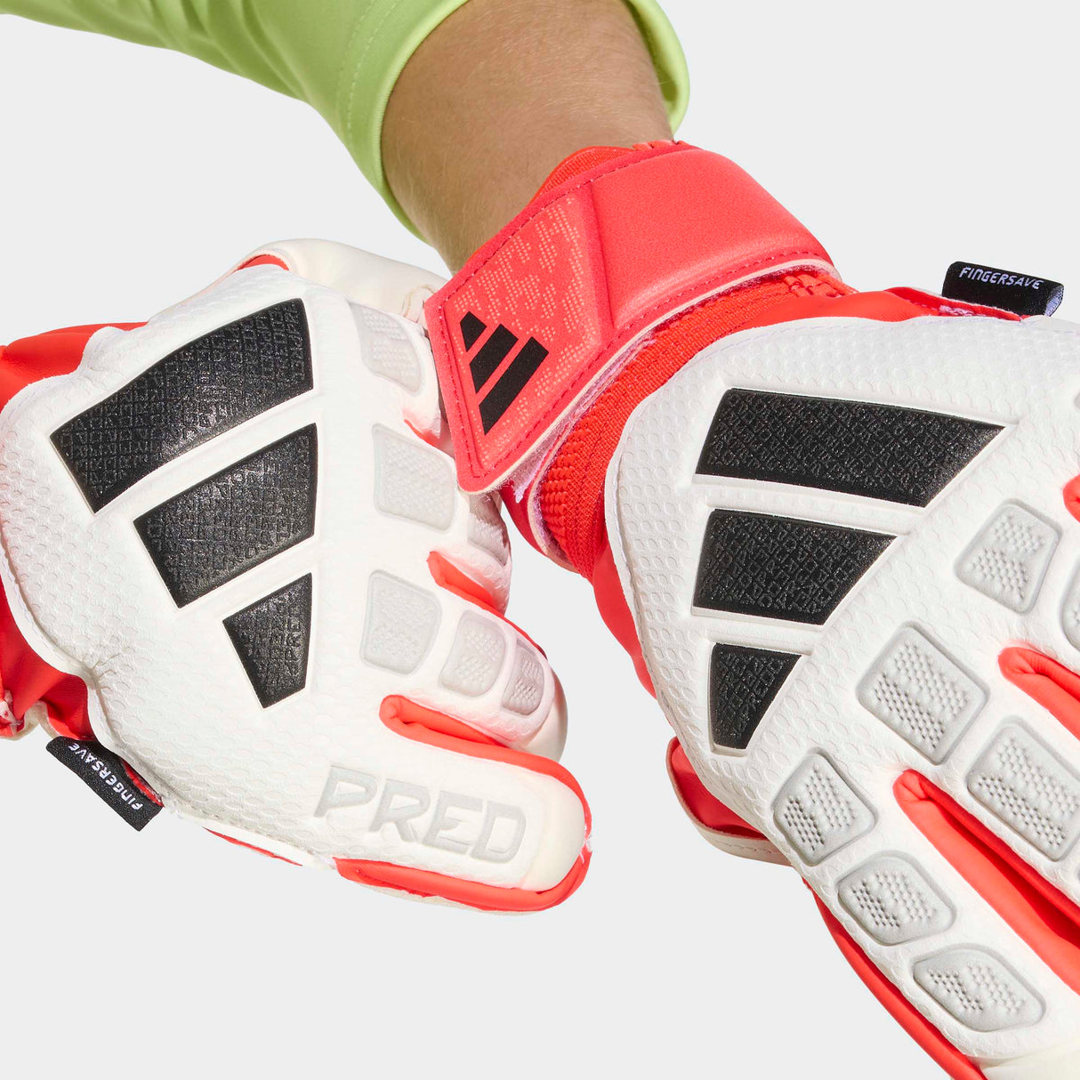 adidas Predator Match Fingersave Goalkeeper Youth Soccer Gloves - White/Red/Black