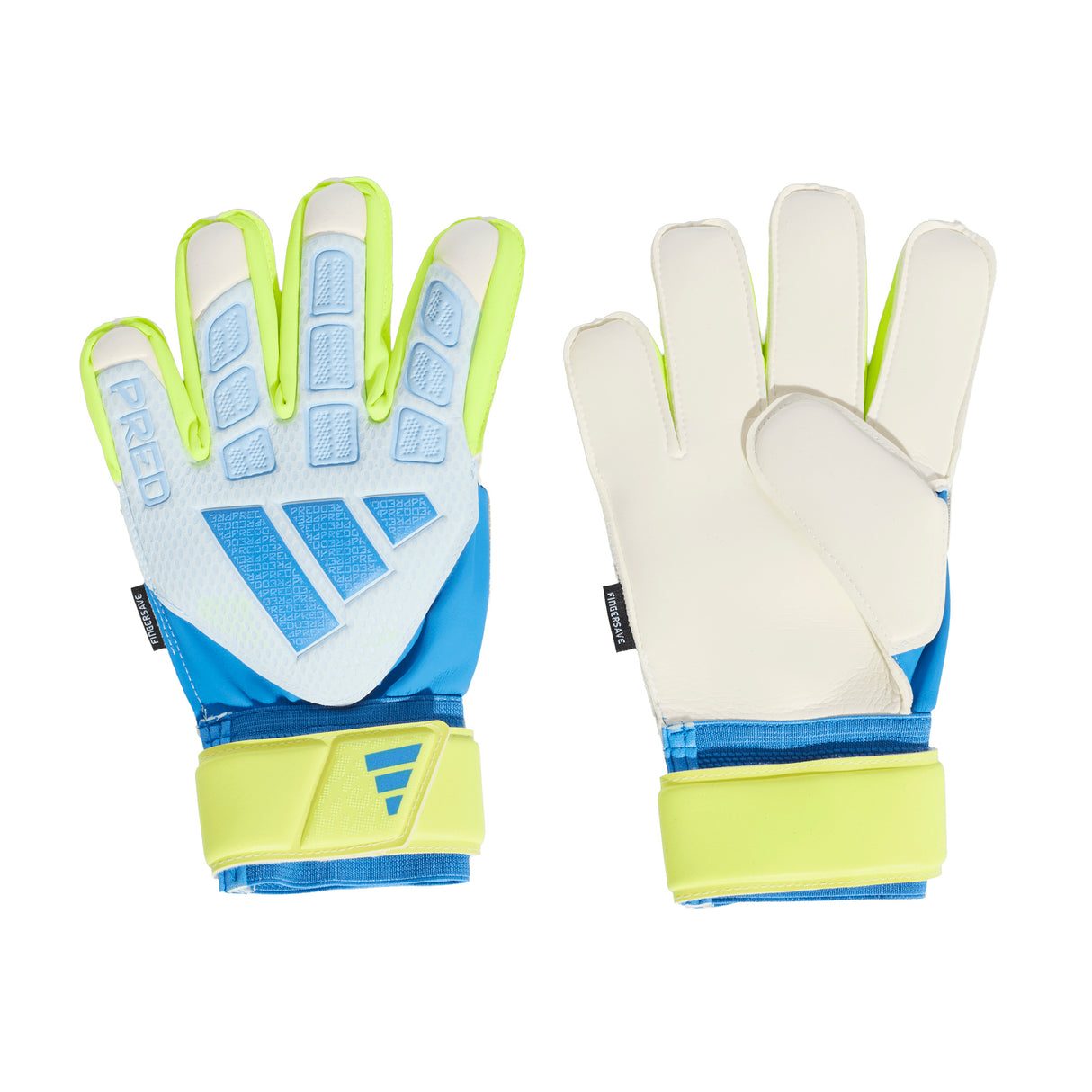 Guantes de portero de fútbol juvenil adidas Predator Match Fingersave - Celeste/Azul/Amarillo