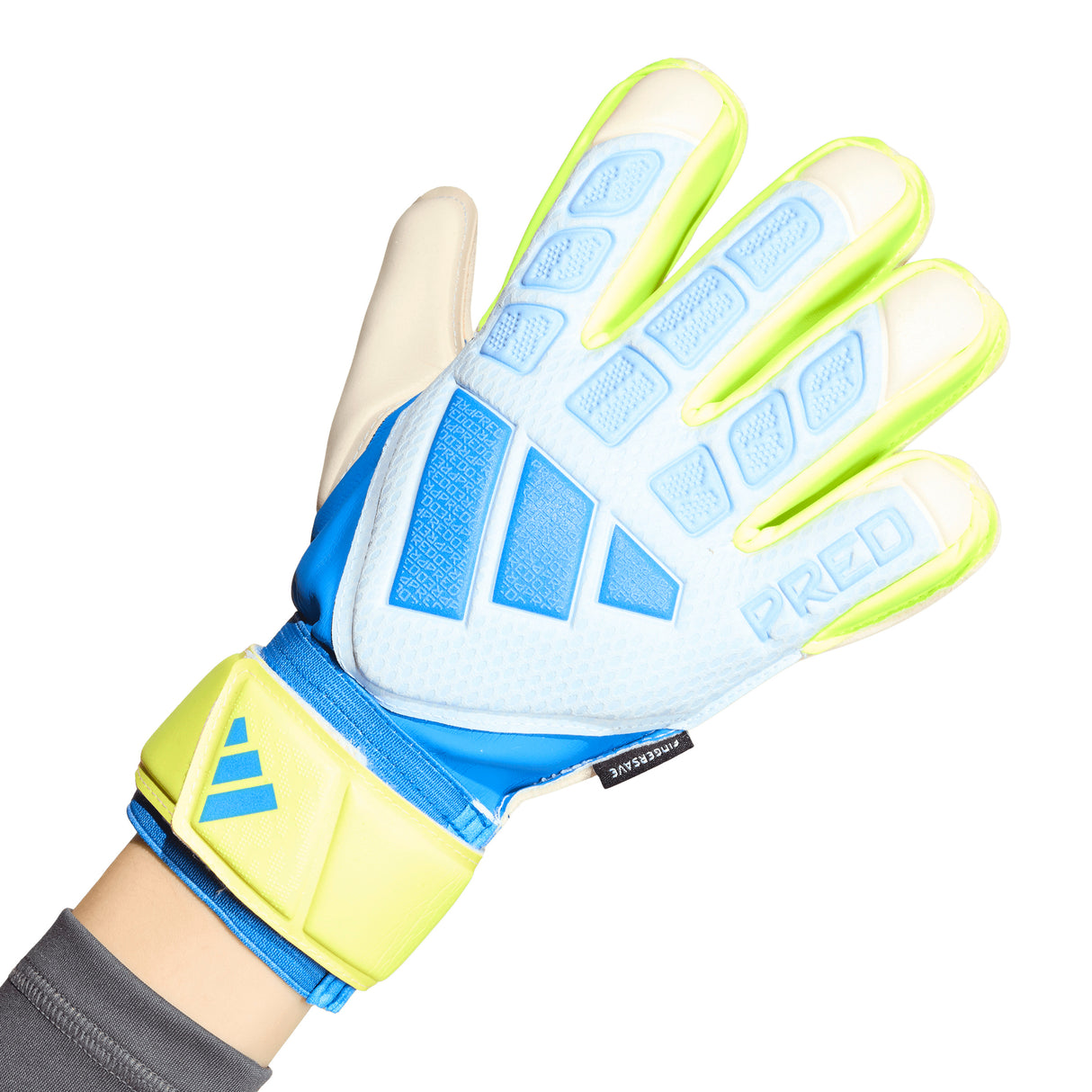 Guantes de portero de fútbol juvenil adidas Predator Match Fingersave - Celeste/Azul/Amarillo