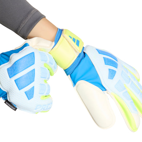 adidas Predator Match Fingersave Goalkeeper Youth Soccer Gloves - Sky/Blue/Yellow