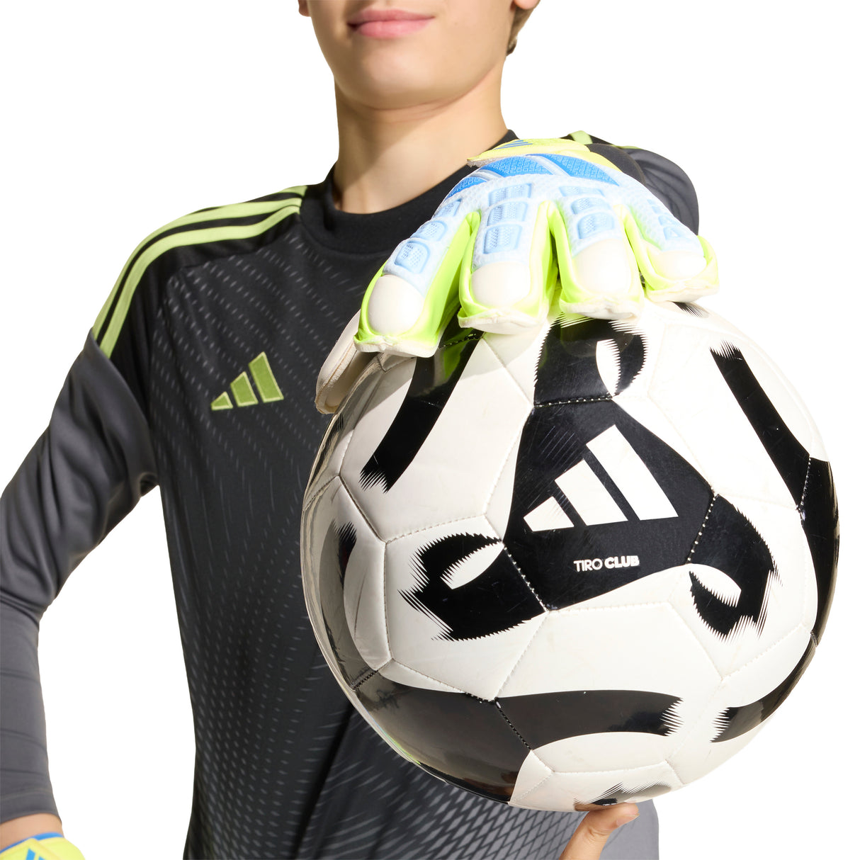Guantes de portero de fútbol juvenil adidas Predator Match Fingersave - Celeste/Azul/Amarillo