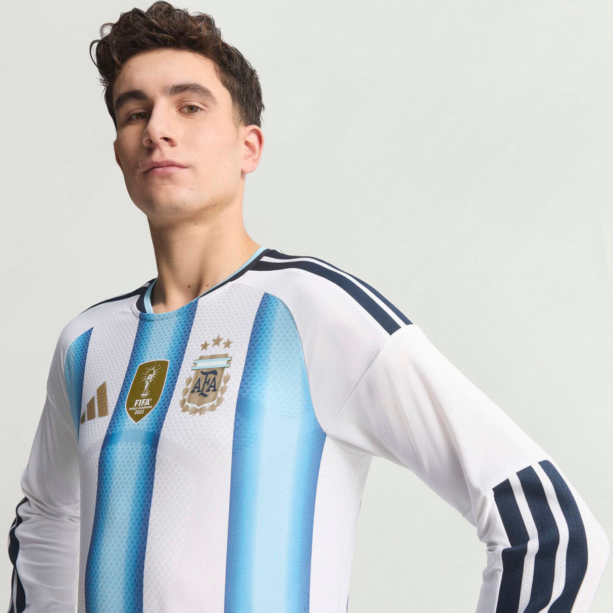 adidas Argentina Home Authentic Long Sleeve Men's Soccer Jersey 26 - White/Blue