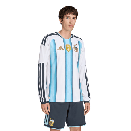 adidas Argentina Home Authentic Long Sleeve Men's Soccer Jersey 26 - White/Blue