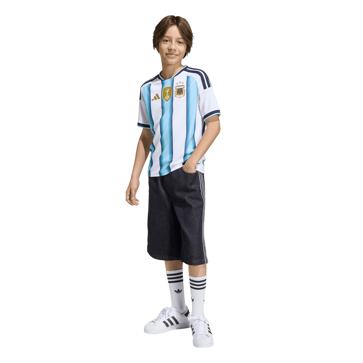 adidas Argentina Home Messi Youth Soccer Jersey 26 - White/Blue