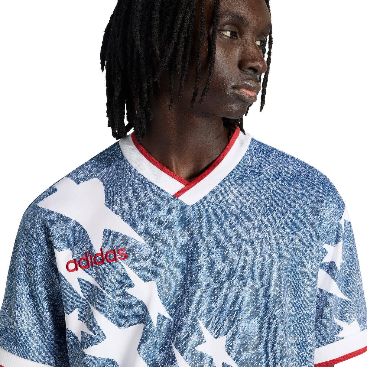 adidas Denim Graphic Soccer Jersey - White/Blue