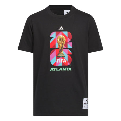 Camiseta de fútbol juvenil con gráfico de la Copa Mundial de la FIFA 26 de adidas en Atlanta - Negra