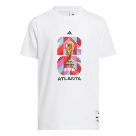 Camiseta de fútbol juvenil adidas Copa Mundial de la FIFA 26 con gráfico de la ciudad anfitriona Atlanta - Blanca