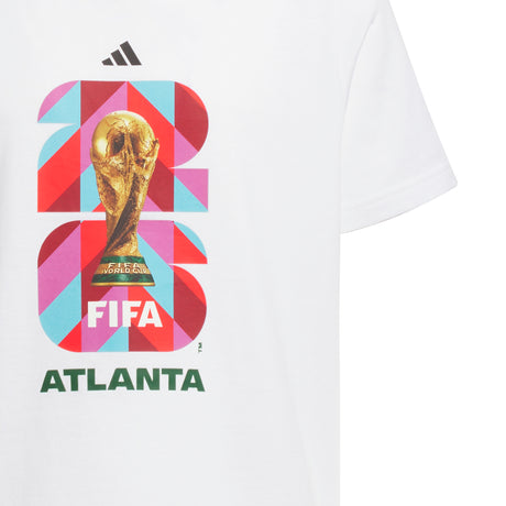 Camiseta de fútbol juvenil adidas Copa Mundial de la FIFA 26 con gráfico de la ciudad anfitriona Atlanta - Blanca