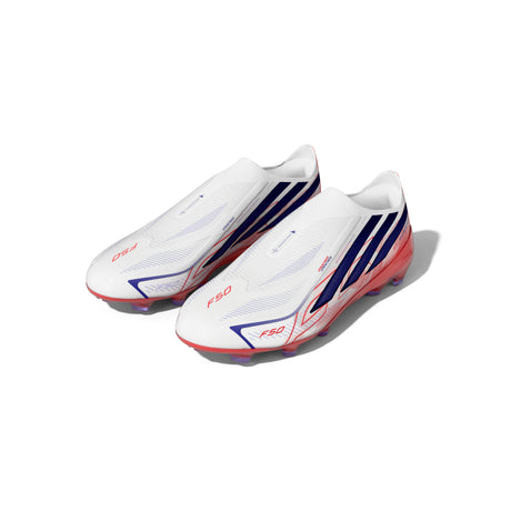 adidas F50 Hyperfast Elite Laceless Firm Ground Youth Soccer Cleats - White/Purple