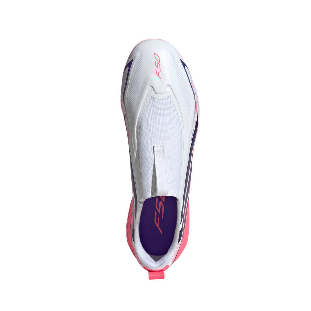 adidas F50 Hyperfast League Laceless Firm Ground Youth Soccer Cleats - White/Purple