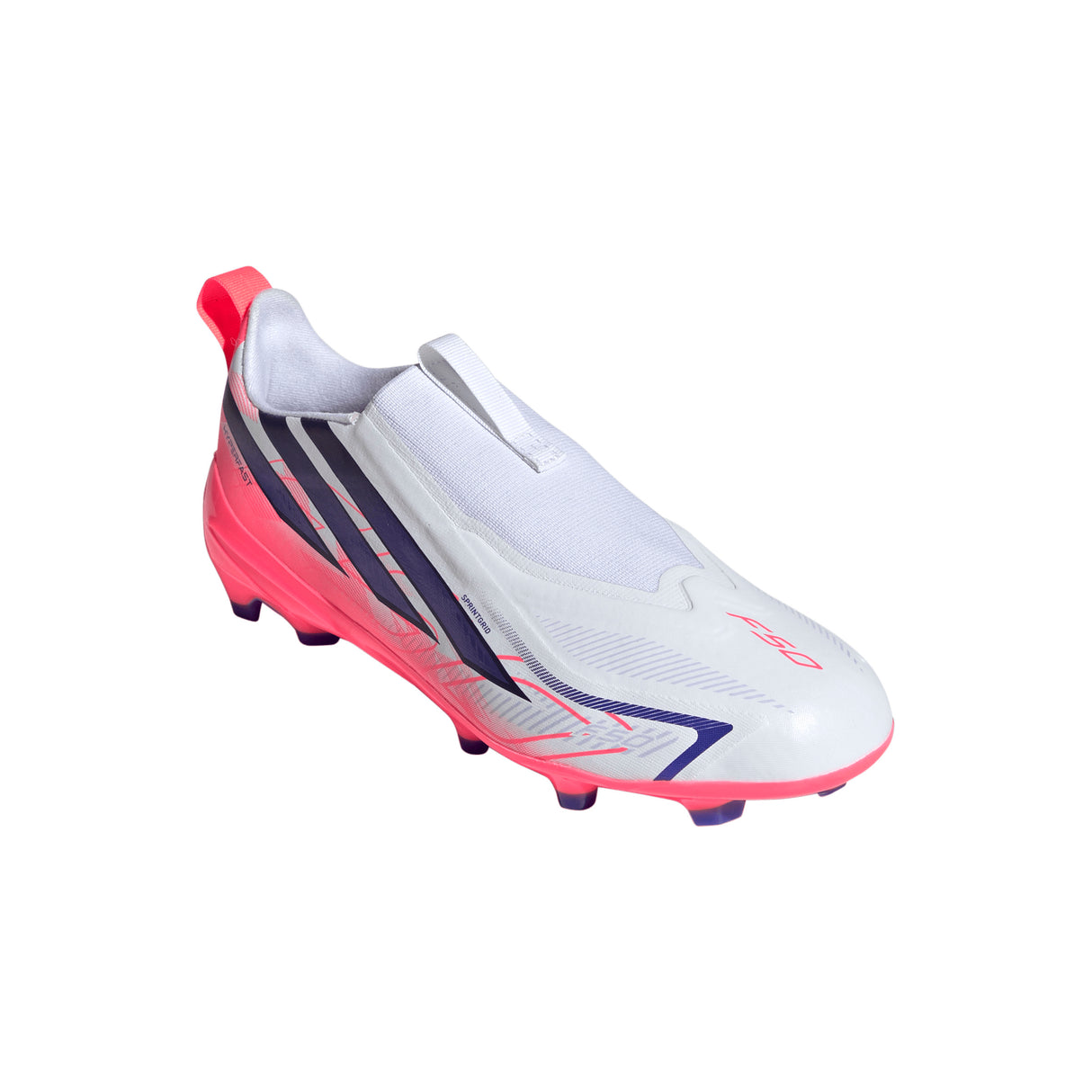 adidas F50 Hyperfast League Laceless Firm Ground Youth Soccer Cleats - White/Purple