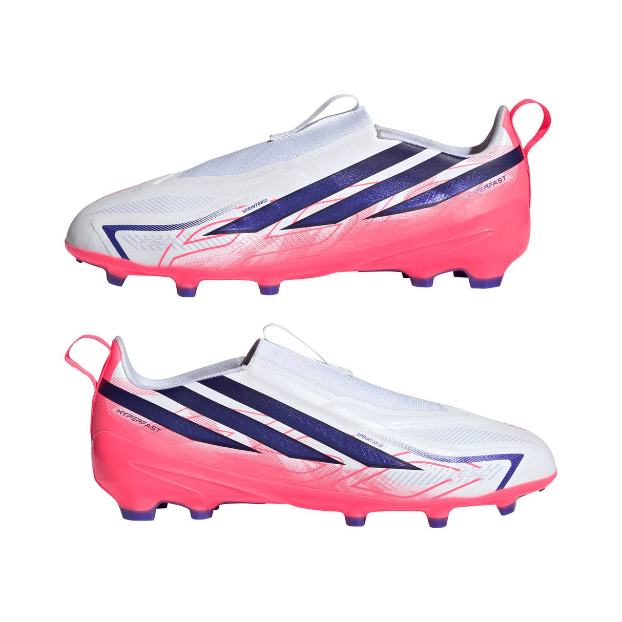 adidas F50 Hyperfast League Laceless Firm Ground Youth Soccer Cleats - White/Purple