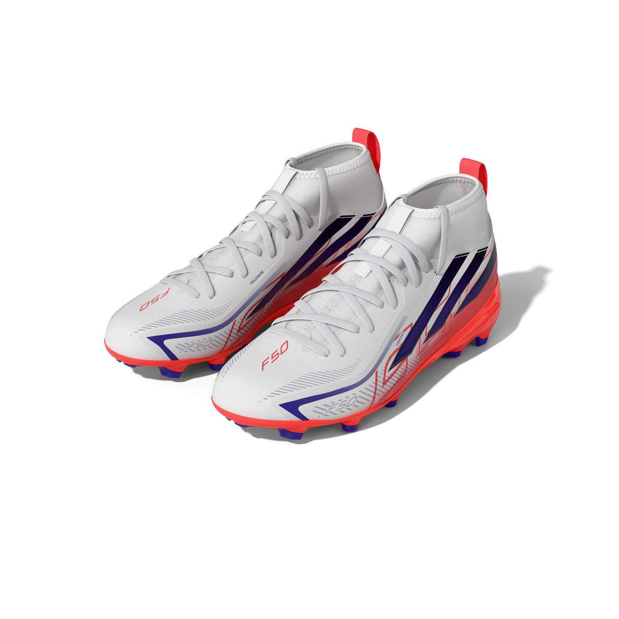 adidas F50 Hyperfast League Mid Firm Ground Youth Soccer Cleats - White/Purple