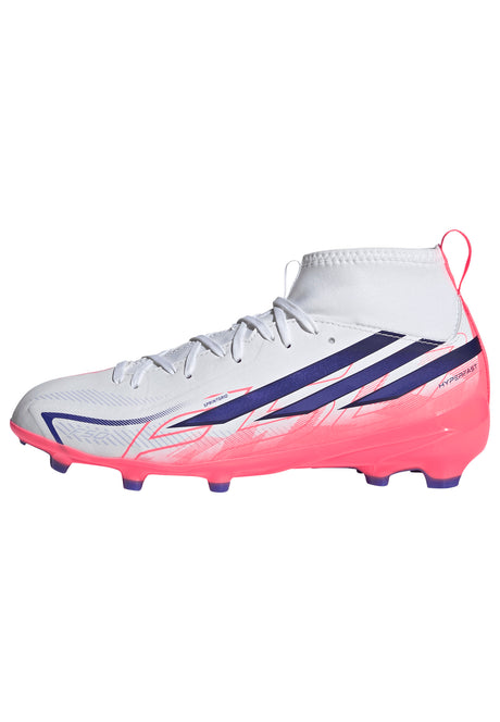 adidas F50 Hyperfast League Mid Firm Ground Youth Soccer Cleats - White/Purple