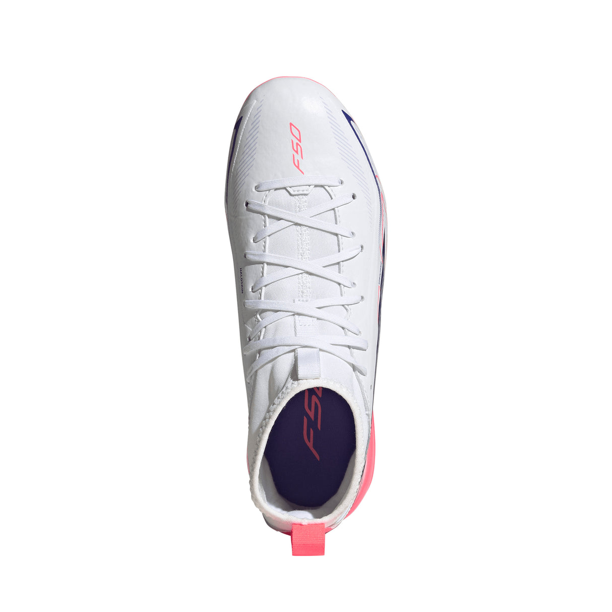 adidas F50 Hyperfast League Mid Firm Ground Youth Soccer Cleats - White/Purple