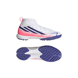 adidas F50 Hyperfast League Mid Turf Youth Soccer Cleats - White/Purple