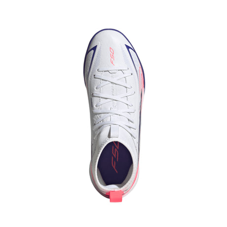 adidas F50 Hyperfast League Mid Turf Youth Soccer Cleats - White/Purple