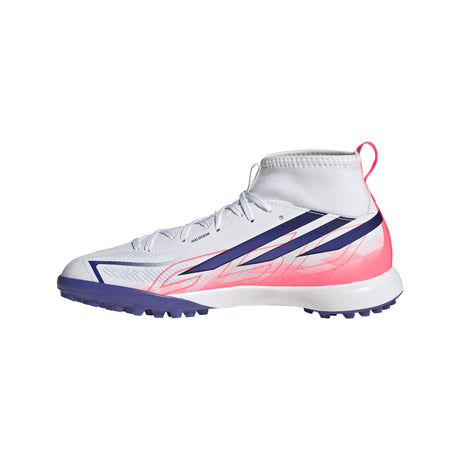 adidas F50 Hyperfast League Mid Turf Youth Soccer Cleats - White/Purple