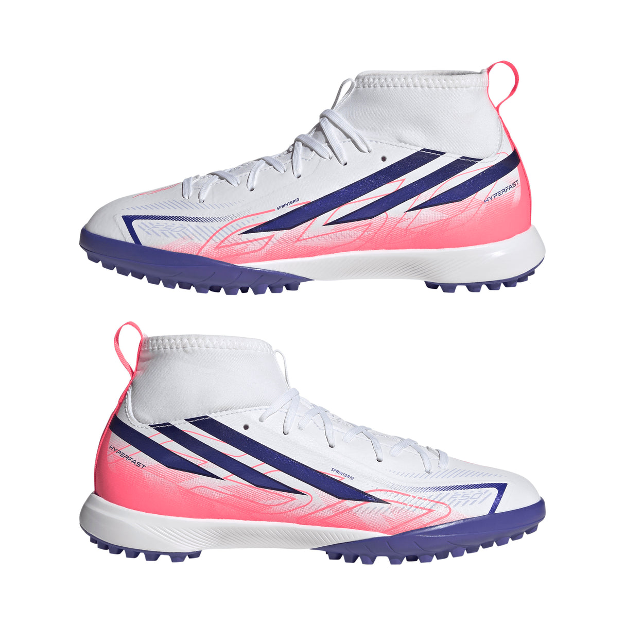 adidas F50 Hyperfast League Mid Turf Youth Soccer Cleats - White/Purple