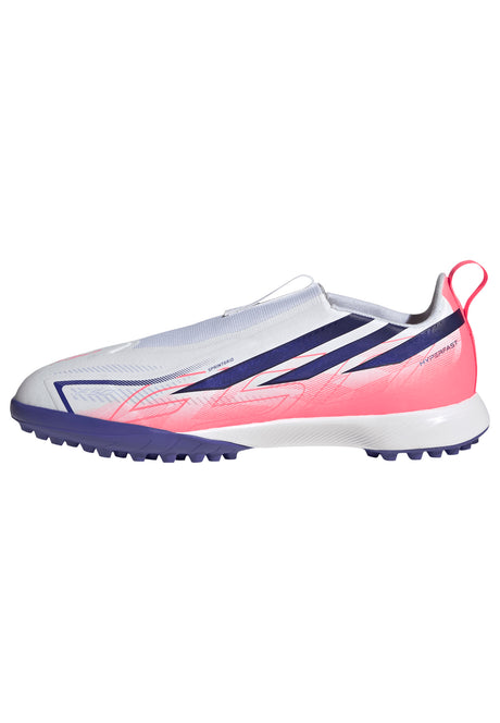 adidas F50 Hyperfast League Laceless Turf Youth Soccer Cleats - White/Purple