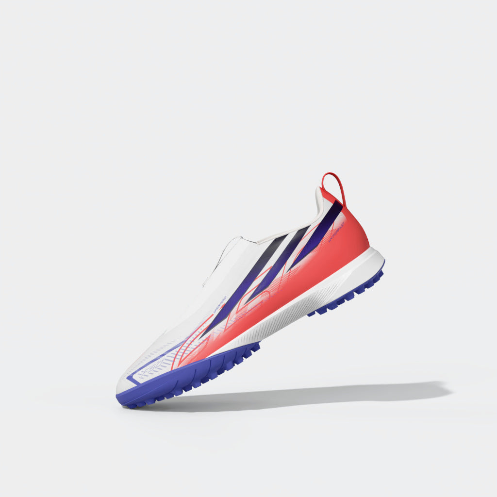 adidas F50 Hyperfast League Laceless Turf Youth Soccer Cleats - White/Purple
