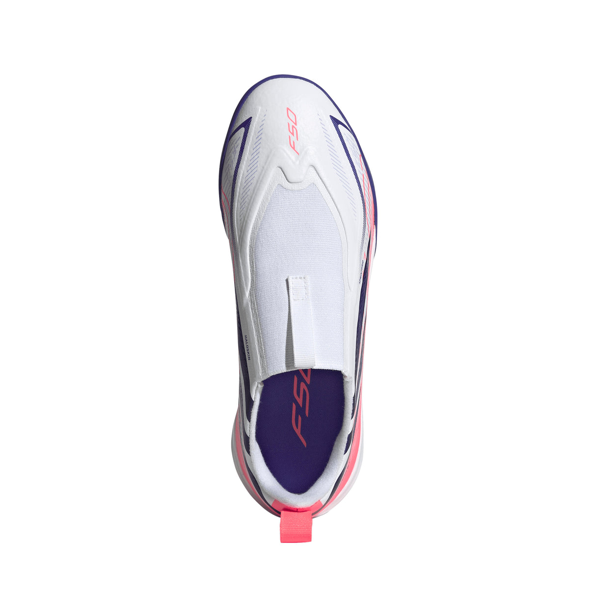adidas F50 Hyperfast League Laceless Turf Youth Soccer Cleats - White/Purple