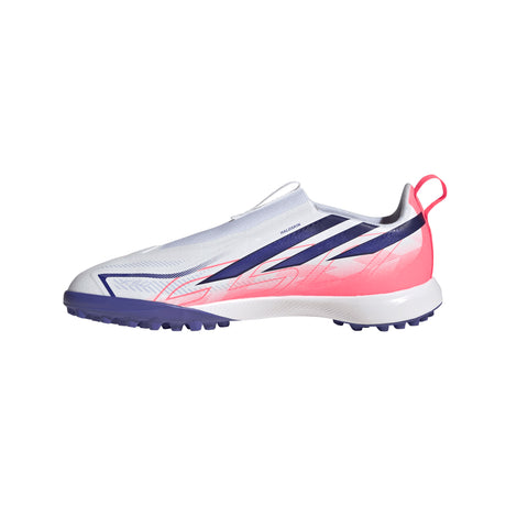 adidas F50 Hyperfast League Laceless Turf Youth Soccer Cleats - White/Purple