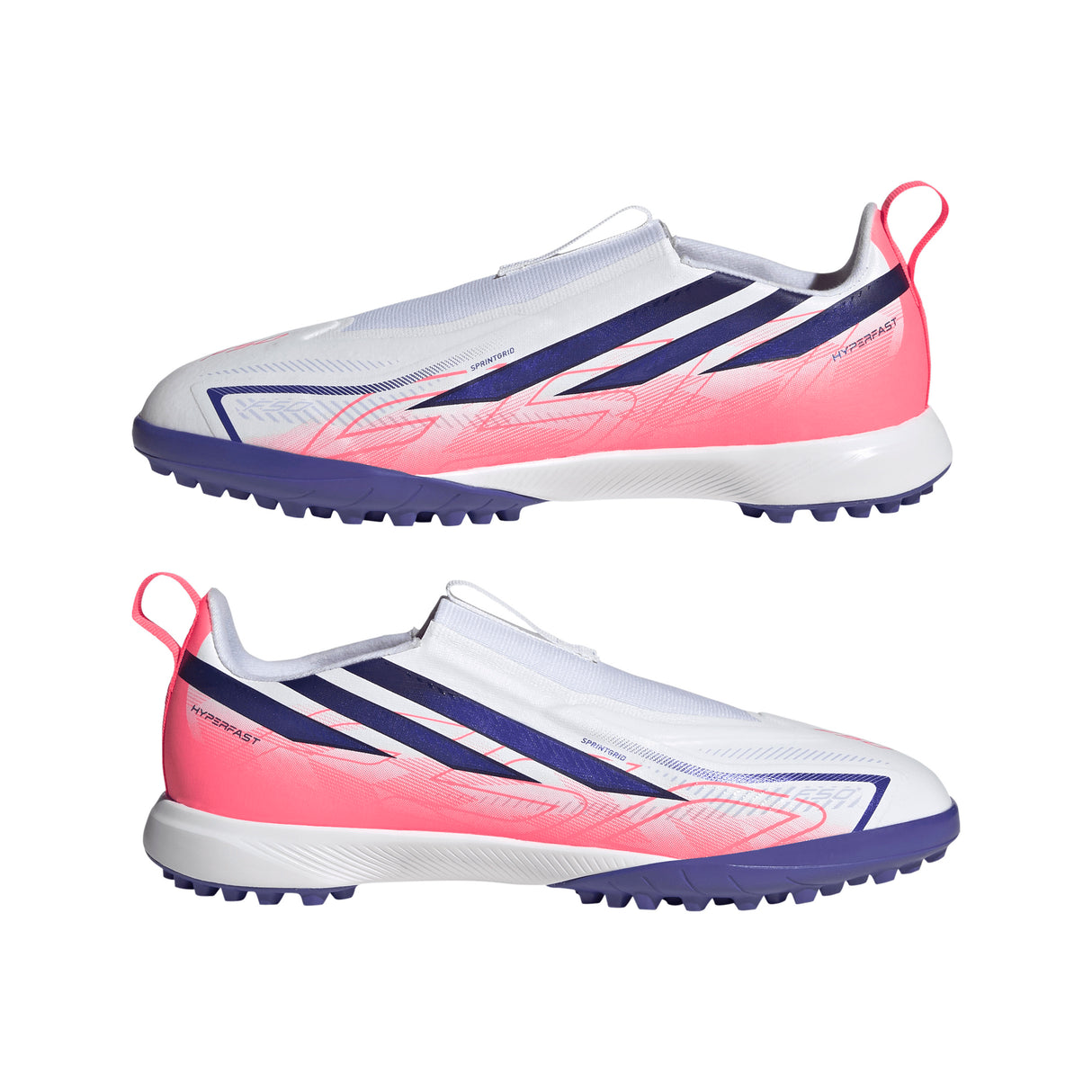 adidas F50 Hyperfast League Laceless Turf Youth Soccer Cleats - White/Purple