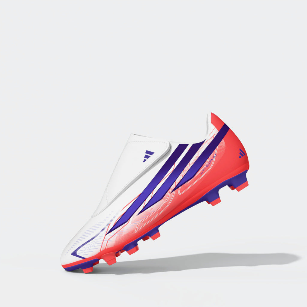 adidas F50 Hyperfast Club Velcro Firm Ground/Multi Ground Youth Soccer Cleats - White/Purple