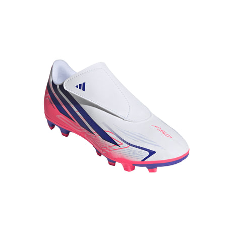 adidas F50 Hyperfast Club Velcro Firm Ground/Multi Ground Youth Soccer Cleats - White/Purple
