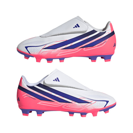 adidas F50 Hyperfast Club Velcro Firm Ground/Multi Ground Youth Soccer Cleats - White/Purple