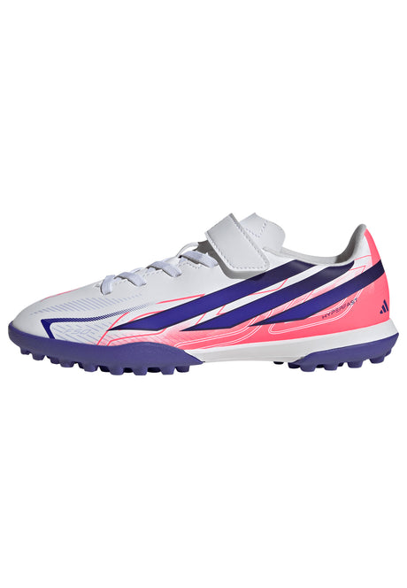 adidas F50 Hyperfast Club Hook & Loop Turf Youth Soccer Cleats - White/Purple