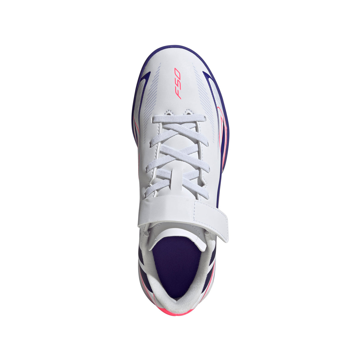adidas F50 Hyperfast Club Hook & Loop Turf Youth Soccer Cleats - White/Purple
