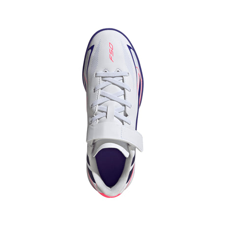 adidas F50 Hyperfast Club Hook & Loop Turf Youth Soccer Cleats - White/Purple