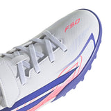 adidas F50 Hyperfast Club Hook & Loop Turf Youth Soccer Cleats - White/Purple