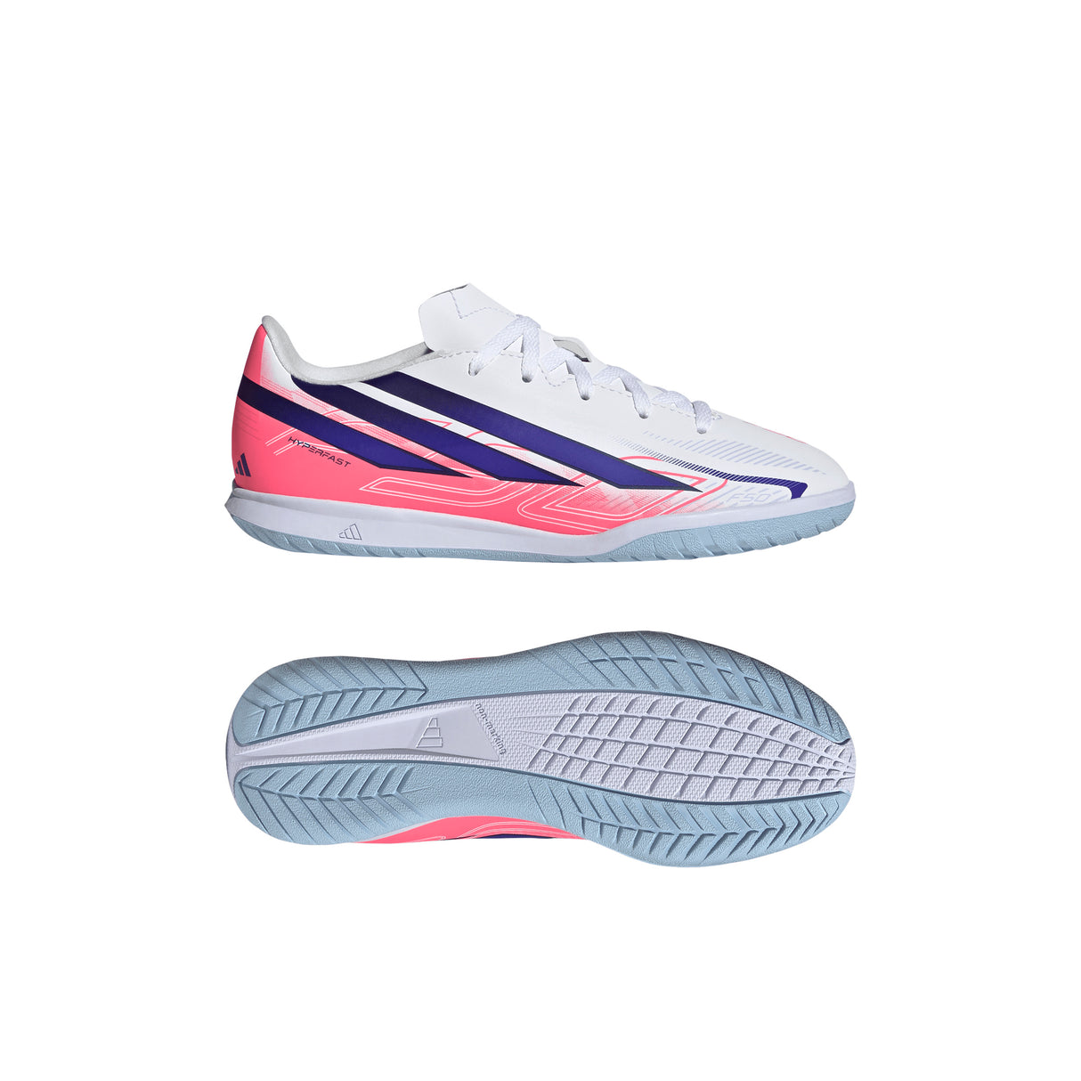 adidas F50 Hyperfast Club Indoor Youth Soccer Shoes - White/Purple